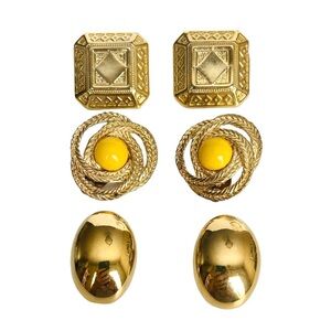 Lot of 3 Pairs Vintage Gold Tone Clip On Earrings
